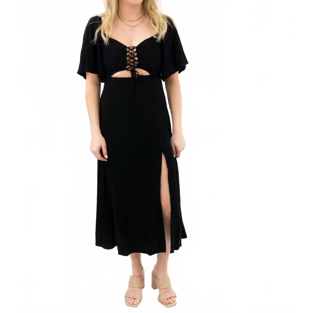 NEW LOVE IS ALL cutout flutter sleeve corset dress in black